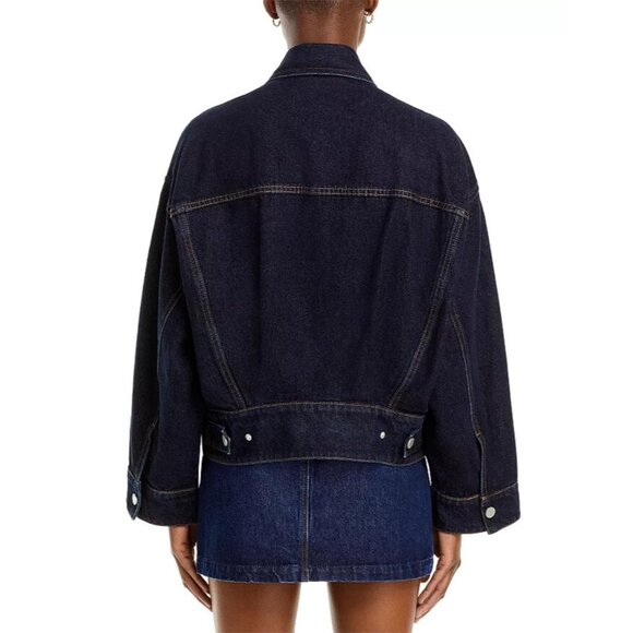 BLANKNYC Wide Hem Trucker Denim Jacket Womens Size XS Dark Blue Oversized Cotton - Picture 3 of 16